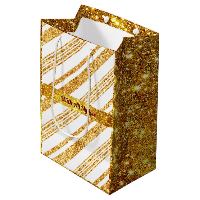 Bolsa De Regalo Mediana Colección de rayas populares Boho, Purpurina blanc (Angulo Anverso)