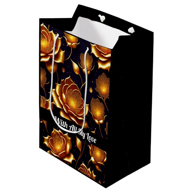 Bolsa De Regalo Mediana Colección de Rosas Big Gold de lujo moderno (Angulo Anverso)