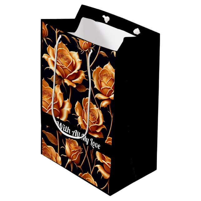 Bolsa De Regalo Mediana Colección de Rosas Boho Gold de lujo de moda (Angulo Anverso)