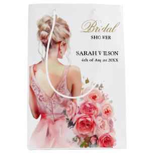 Bolsa De Regalo Mediana Colección de Vestido de Novia con Acuarela de Rosa