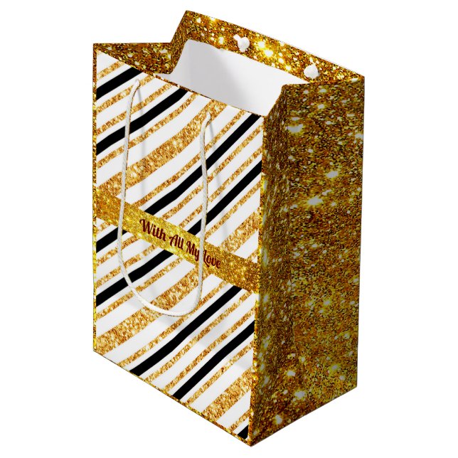 Bolsa De Regalo Mediana Colección popular Stripes Gold Purpurina Black Boh (Angulo Anverso)