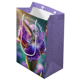 Bolsa De Regalo Mediana Colibrí de cumpleaños salpicando en un iris