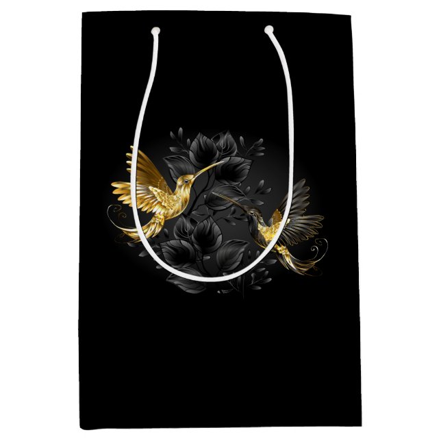 Bolsa De Regalo Mediana Colibrí negro y dorado (Anverso)