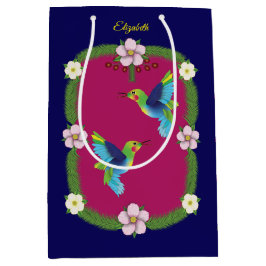 Bolsa De Regalo Mediana Colibríes coloridos. Azul oscuro