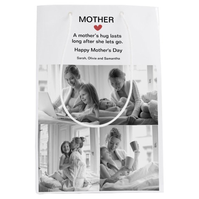 Bolsa De Regalo Mediana Collage de fotos blanco y negro personalizado | (Anverso)