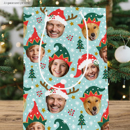 Bolsa De Regalo Mediana Collage de Fotos de Navidad Divertido Rostro Festi