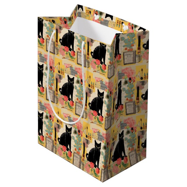 Bolsa De Regalo Mediana Collage de gato negro retro (Angulo reverso)