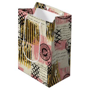 Bolsa De Regalo Mediana Collage de Medios Mixtos Vintage - Papel Deteriora