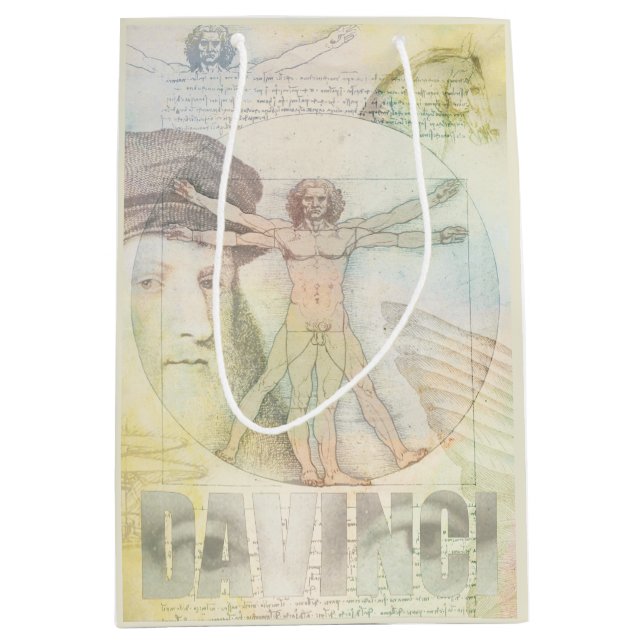 Bolsa De Regalo Mediana Collage del hombre de Leonardo da Vinci Vitruvian (Anverso)