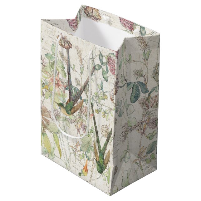 Bolsa De Regalo Mediana Collage del Wildflower del trébol de los pájaros (Angulo Anverso)