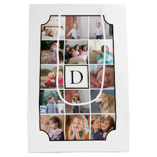 Bolsa De Regalo Mediana Collage fotográfico monograma esquinas curvadas bl