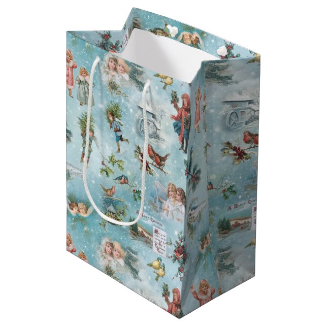 Bolsa De Regalo Mediana Collage navideño de invierno espumoso mágico (Angulo Anverso)