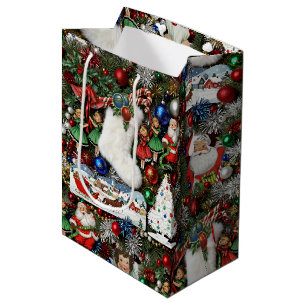 Bolsa De Regalo Mediana Collage Retro Navideño Maximalista