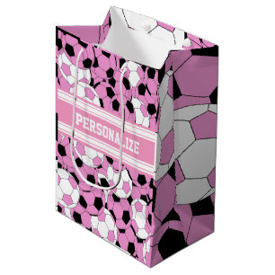 Bolsa De Regalo Mediana Collage rosado del balón de fútbol