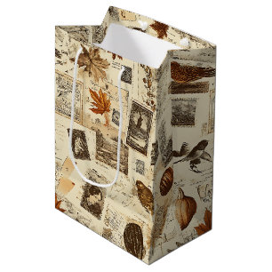 Bolsa De Regalo Mediana Collage rustico del Ephemera del Otoño   Warm Eart