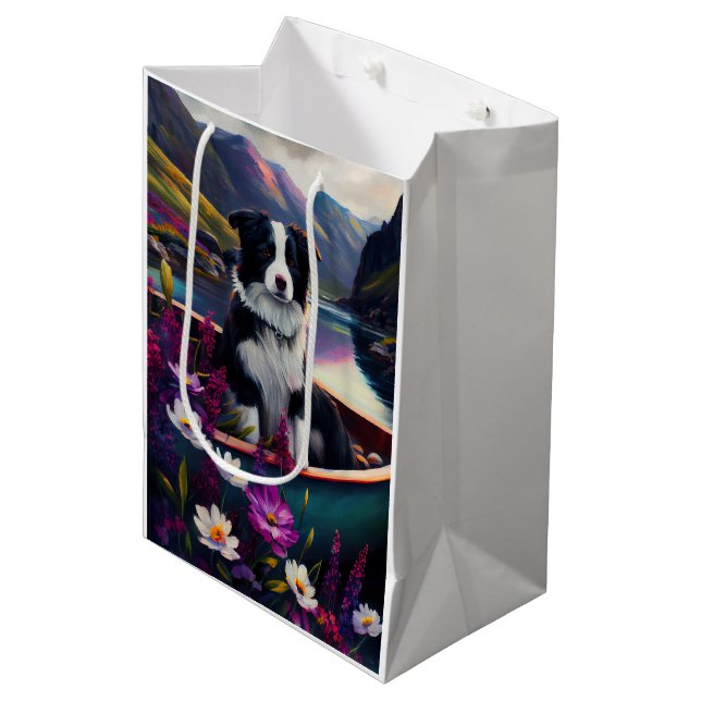 Bolsa De Regalo Mediana Collie fronteriza en un remo: Una aventura escénic (Angulo Anverso)