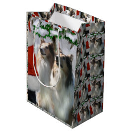 Bolsa De Regalo Mediana Collies and Santa Navidades