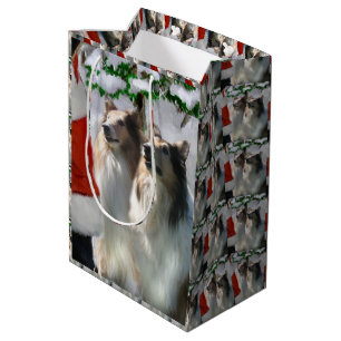 Bolsa De Regalo Mediana Collies y Santa Navidad