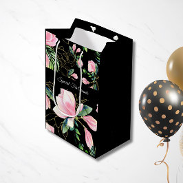 Bolsa De Regalo Mediana Color de agua Magnolia rosa Patrón negro
