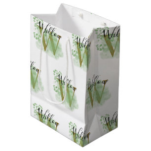 Bolsa De Regalo Mediana Color de agua verde personalizado e inicio floral