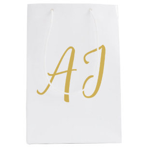 Bolsa De Regalo Mediana Color Dorado Monograma Inicial Clásica Profesional