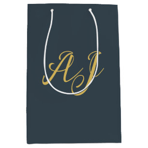 Bolsa De Regalo Mediana Color Oro Carbón Monograma Inicial Profesional