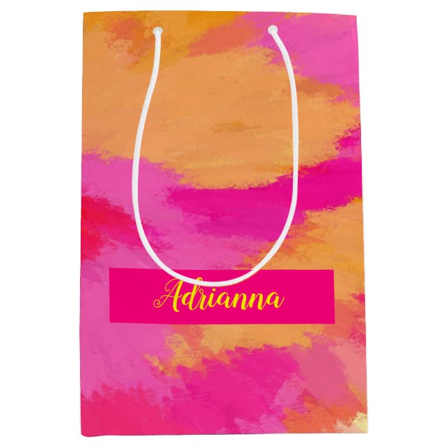 Bolsa De Regalo Mediana Color rosa, Naranja y amarillo (Anverso)