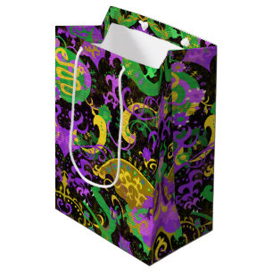 Bolsa De Regalo Mediana Colores de Mardi Gras Damask Dragon, mariposa, ser