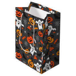 Bolsa De Regalo Mediana Colores de otoño Patrón de símbolos de Halloween e