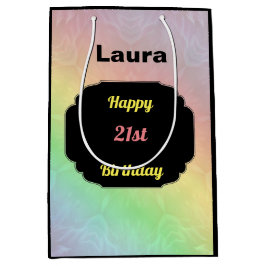 Bolsa De Regalo Mediana Colorido y brillante arcoiris pastel cumpleaños 21