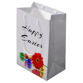 Bolsa De Regalo Mediana Coloridos huevos felices de Pascua con Gerbera