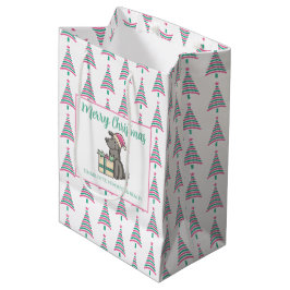 Bolsa De Regalo Mediana Compañía de Árboles de Navidad Rosa y Verde