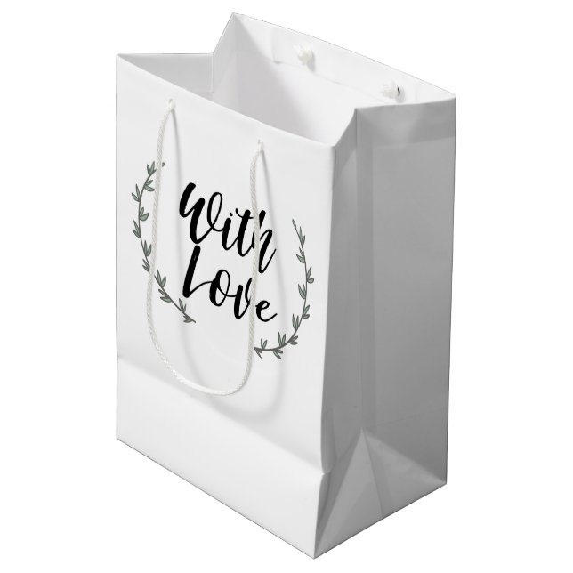 Bolsa De Regalo Mediana Con Amor Rústico Verde Floral Ramas Boda (Angulo Anverso)