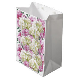 Bolsa de regalo mediana con flores de peonía rosad