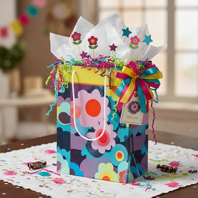 Bolsa de regalo mediana con flores mod retro (Subido por el creador)