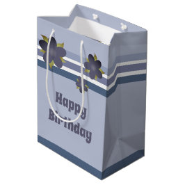 Bolsa de regalo mediana con raya azul y floral