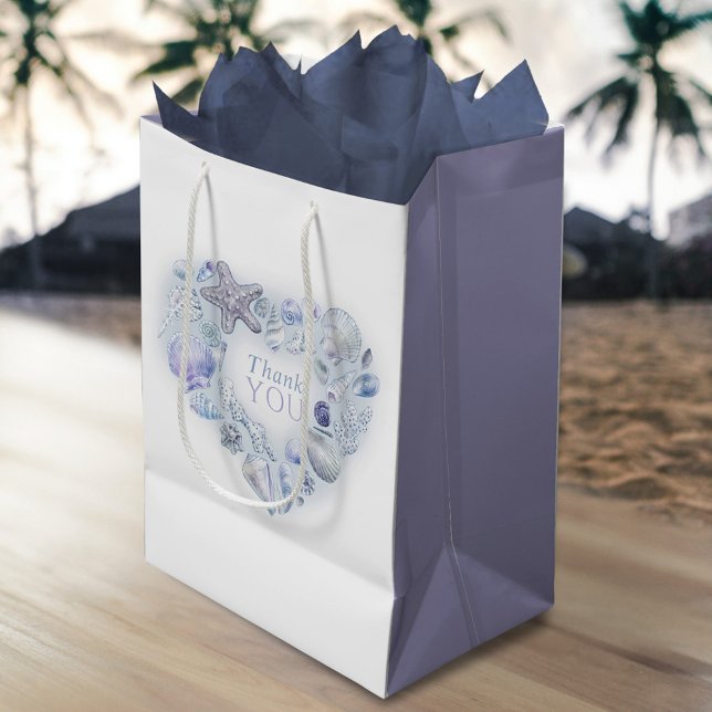 Bolsa De Regalo Mediana conchas de arte cardiaco gracias boda azul playa (Subido por el creador)