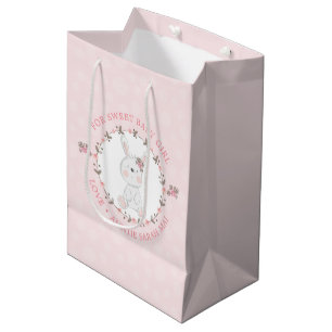 Bolsa De Regalo Mediana Conejito bebé rosa lindo Corona floral Personaliza