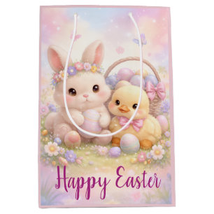 Bolsa De Regalo Mediana Conejito de Pascua y pato en pasteles adorables