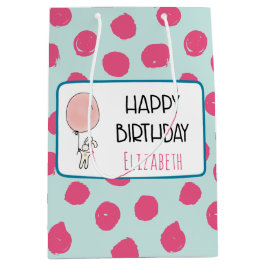 Bolsa De Regalo Mediana Conejito lindo con globo feliz cumpleaños