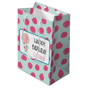 Bolsa De Regalo Mediana Conejito lindo con globo feliz cumpleaños