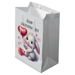 Bolsa De Regalo Mediana Conejito lindo de Feliz Día de San Valentín 
