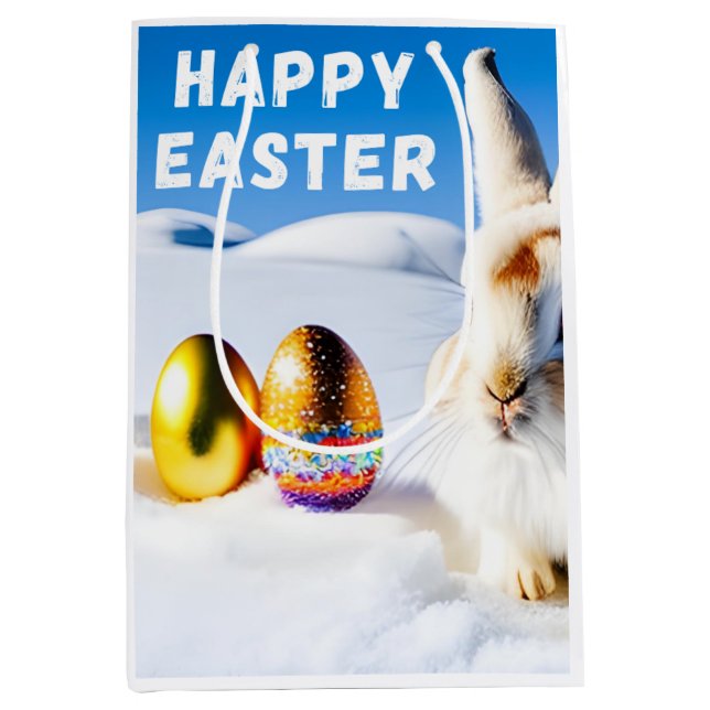 Bolsa De Regalo Mediana Conejo blanco de Pascua (Anverso)