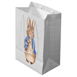 Bolsa De Regalo Mediana Conejo clásico con fondo de lino gris
