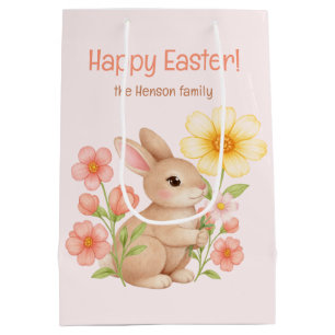 Bolsa De Regalo Mediana Conejo de Acuarela Personalizado Feliz Pascua
