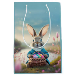 Bolsa De Regalo Mediana Conejo de Pascua con chaqueta azul