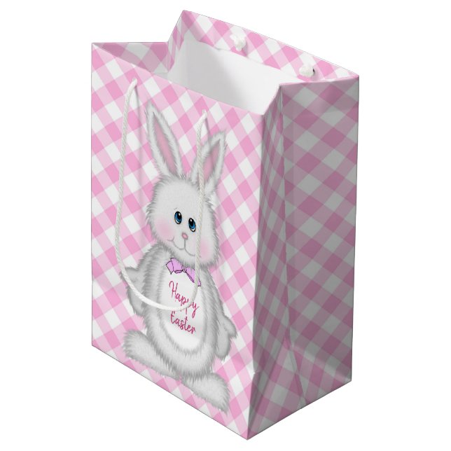 Bolsa De Regalo Mediana Conejo De Pascua En Ginhgam (Angulo Anverso)