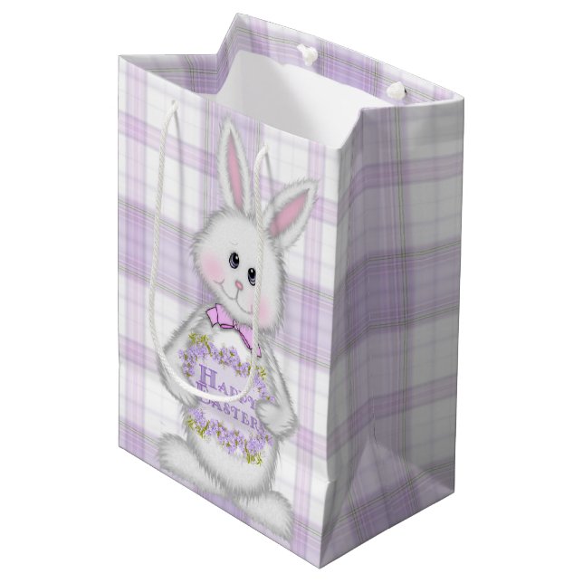 Bolsa De Regalo Mediana Conejo De Pascua En Lavender Plantado (Angulo Anverso)