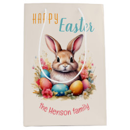 Bolsa De Regalo Mediana Conejo de Pascua Feliz Personalizado Huevos Famili