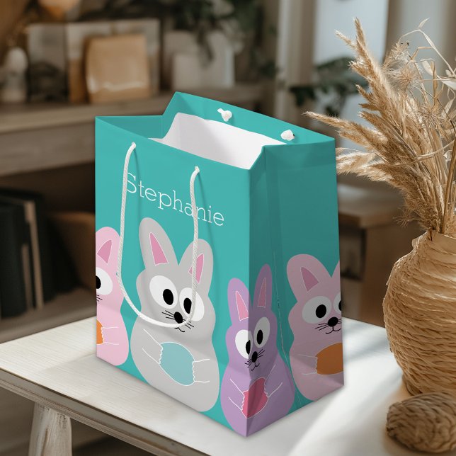 Bolsa De Regalo Mediana Conejo de Pascua Personalizado con nombre personal (Custom Gift Bag)